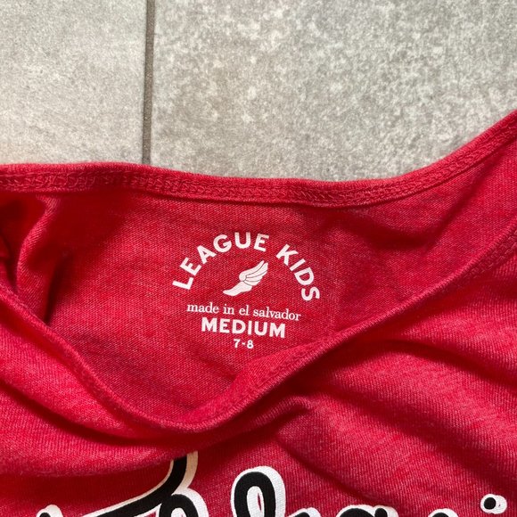 League Kids Pullover Crew Neck Long Sleeve Tie Knot Hem Tee Shirt Red Medium - Picture 2 of 2